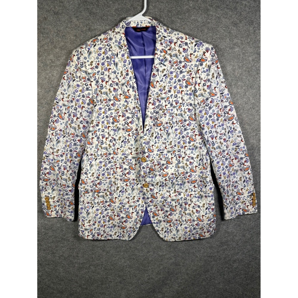 Linea Uomo Mens Paisley Blazer Sport Coat 44L White Cotton 3030S XS2